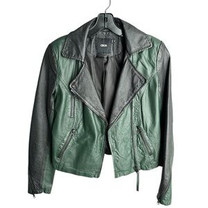 ASOS 100% Leather Motorcycle Biker Jacket 2 Toned Size UK 8 US 4 Green Black